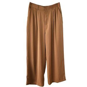 Tronjori High Waist Wide Leg Trousers Women 12 Camel Polyester Pleated Front NWT